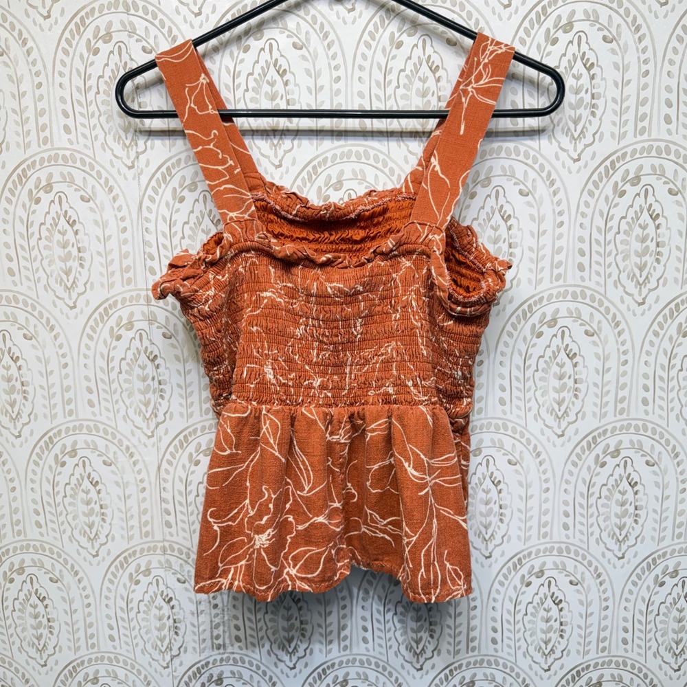 Maurices Smocked Peplum Top Women Large Orange Floral Tank Sleeveless Boho - Picture 2 of 5